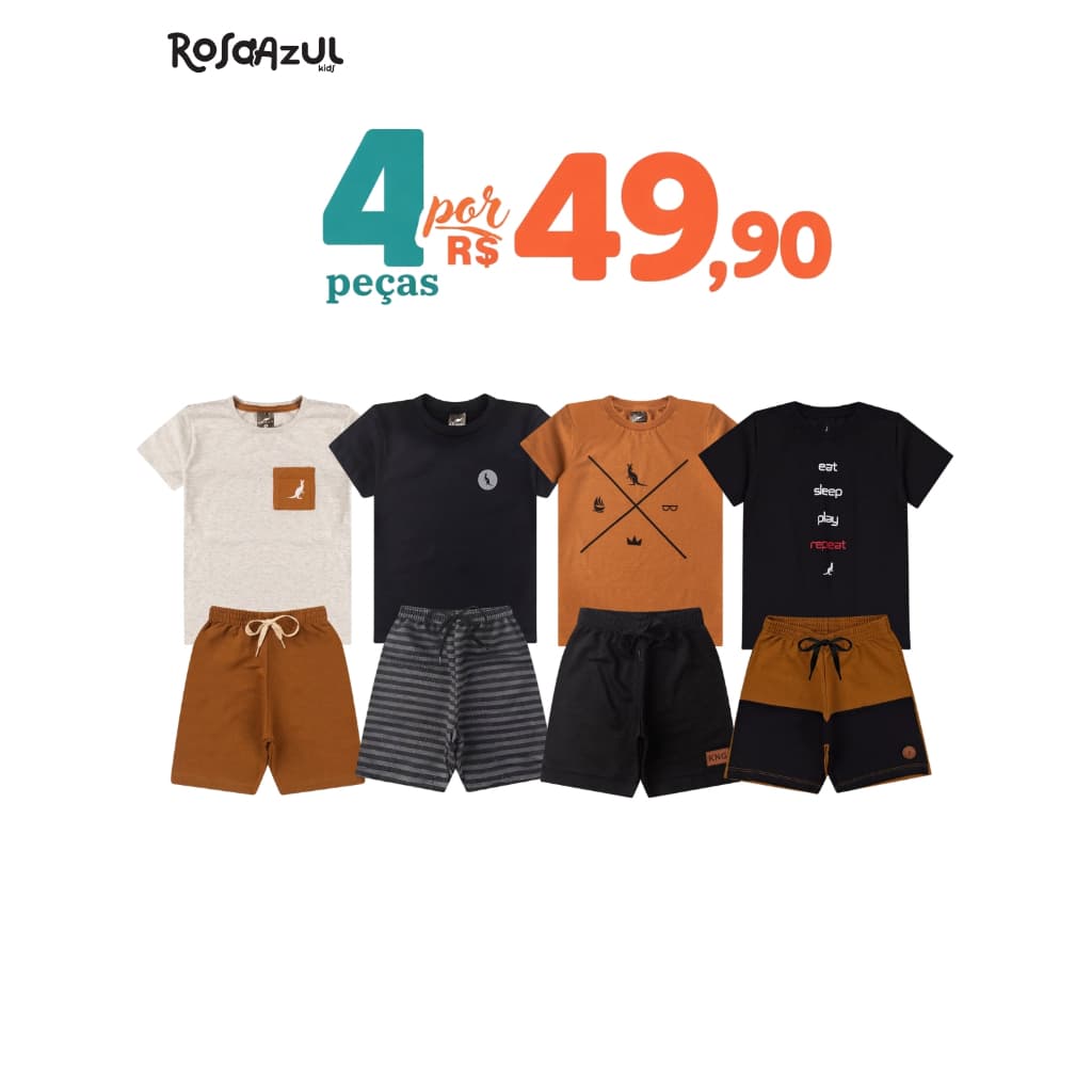 Kit 4 Peças 2 Conjunto Infantil Bebê Menino Verão Algodão Promoção 2 Camisas + 2 Shorts Envio Sortido