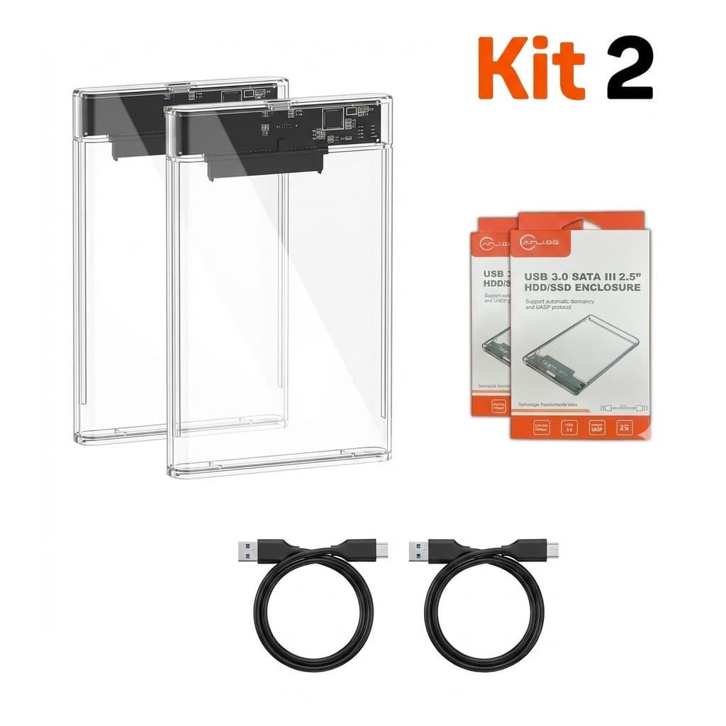 Case Gaveta HD SSD 2.5 Sata III USB 3.0 Transparente Externo 6Gbps PC Notebook PS4 Kit 2  jehnny