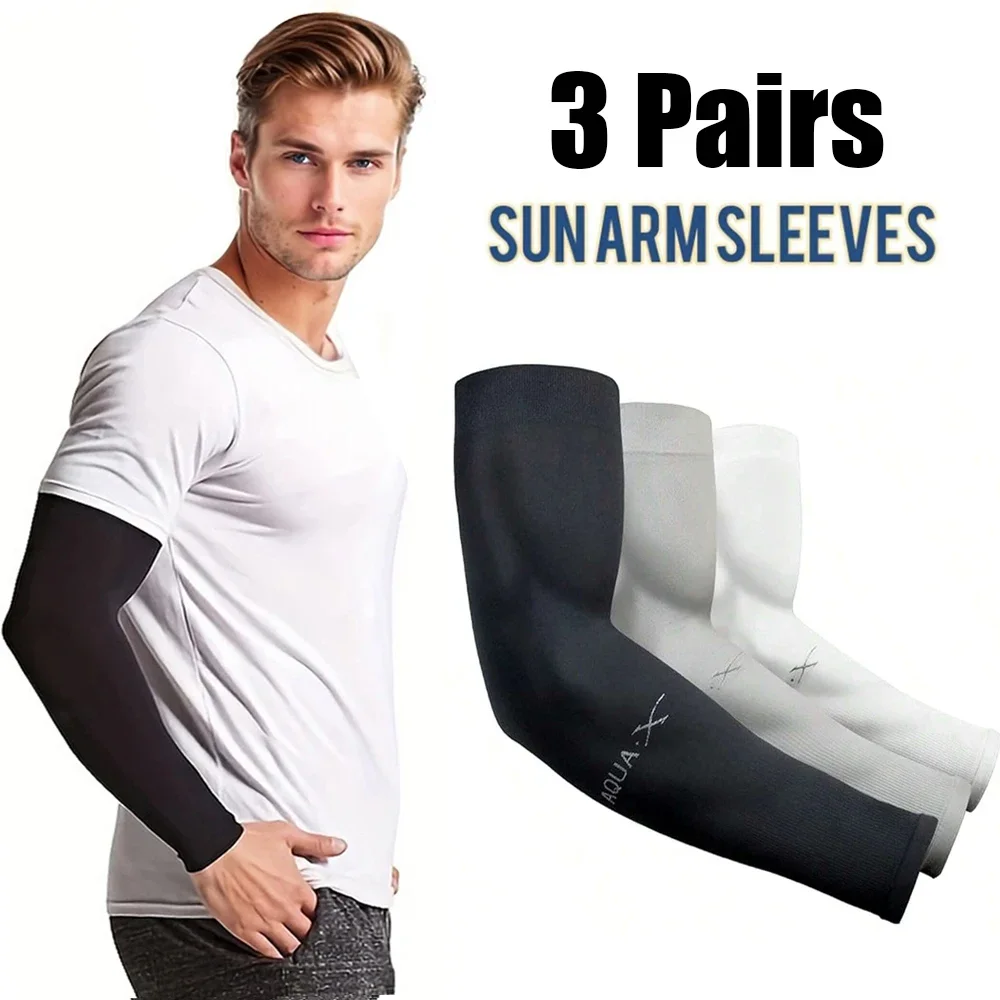 3 pares de mangas de seda sol gelo unissex verão proteção solar mangas de braço adequadas para equitação ao ar livre, direção, pesca