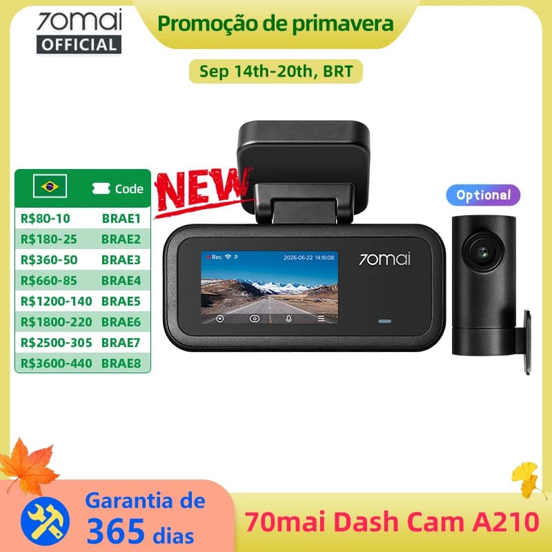【Novo】Câmera Veicular 70mai A210 1080P HDR Visão Noturna Suporte para Supercapacitor de Canal Duplo GPS Integrado Wi-Fi6 Vigilância de Estacionamento 24H
