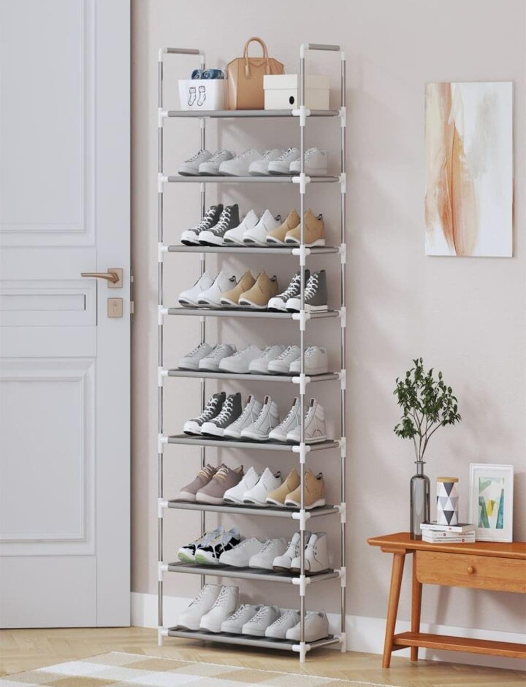 Sapateira Vertical Luxo Rack Aço Inox 9 Prateleiras 27 Pares
